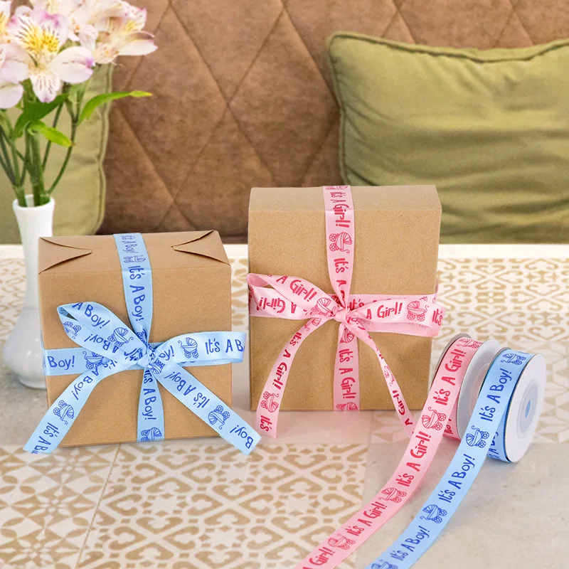 10Yards/Roll IT'S A GIRL/BOY Satin Ribbons Favors Ribbon Baby Shower  Decoration