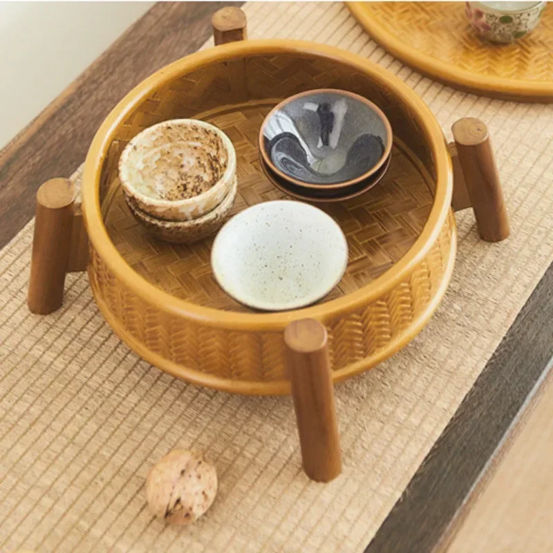 Handmade Bamboo Tea Storage Table, Chinese Style Kung Fu Tea Tray,Household Ceremony Accessories, Bamboo Organizer