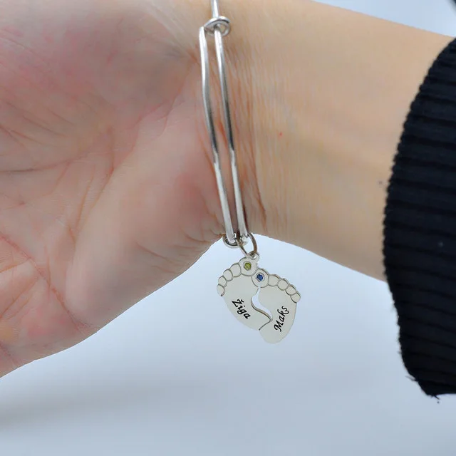 

Gosun Custom 925 Sterling Silver Baby Feet Bracelet & Bangle Engraving Name Date Birthstone Wire Bracelet Gifts For Mon Kids