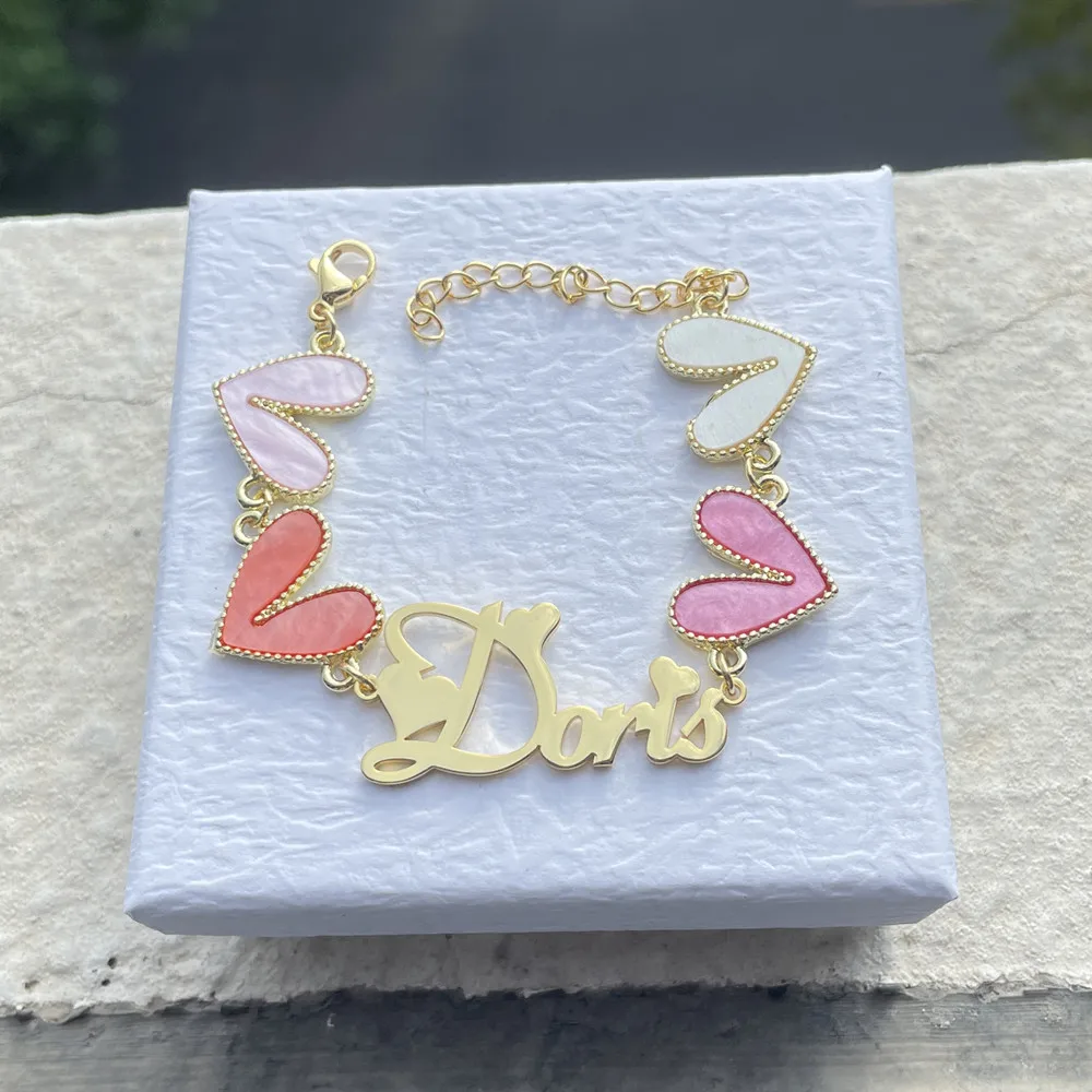 Customized DIY Personalized Name Bracelet Heart shaped Charm Bracelet Girl's Birthday Gift