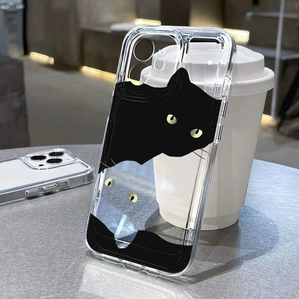 Jusy Transparente IPhone 15 Hülle Mit Süßem Schwarzen Katzen Design – Stoßfest & Weiches TPU (nur Für 6,1 Zoll Modell)