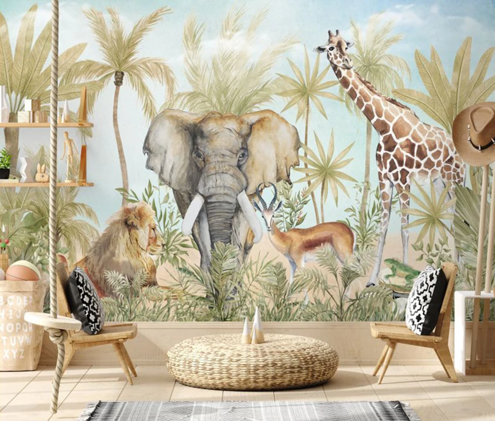 Milofi professional 3D large wallpaper mural hand-painted Nordic forest small animal illustration children background wall 6