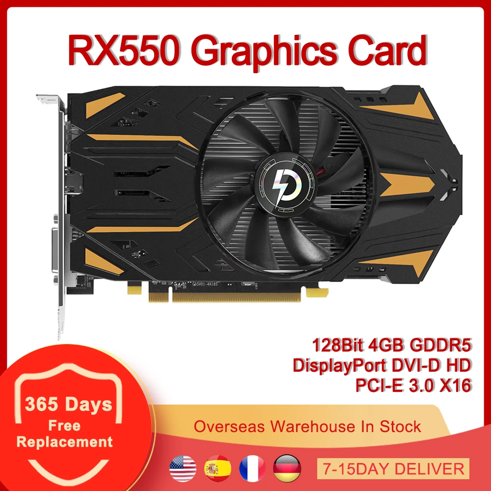 latest graphics card for pc RX550 Graphics Card PCI-E 3.0 X16 128Bit 4GB GDDR5 DisplayPort DVI-D HD Video Cards for AMD Radeon RX 550 4G 2GB external graphics card for pc