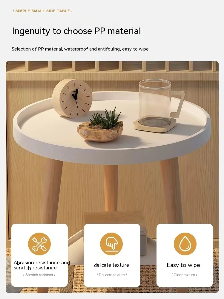 Round End Table Mental Side Table Nightstand/Small Wood Tables Accent Coffee for Living Room Bedroom Office Small Space