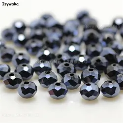 Isywaka Pink Silver Faceted Crystal Glass Spacer Beads for Jewelry Making, 50pcs (Ink Blue)