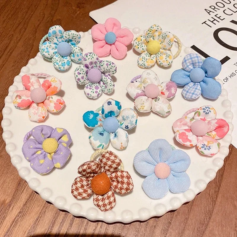 10 pieces/set flower elastic hair ties beautiful boutique large flower rubber bands sweet ponytail holders for girls' hair accessories