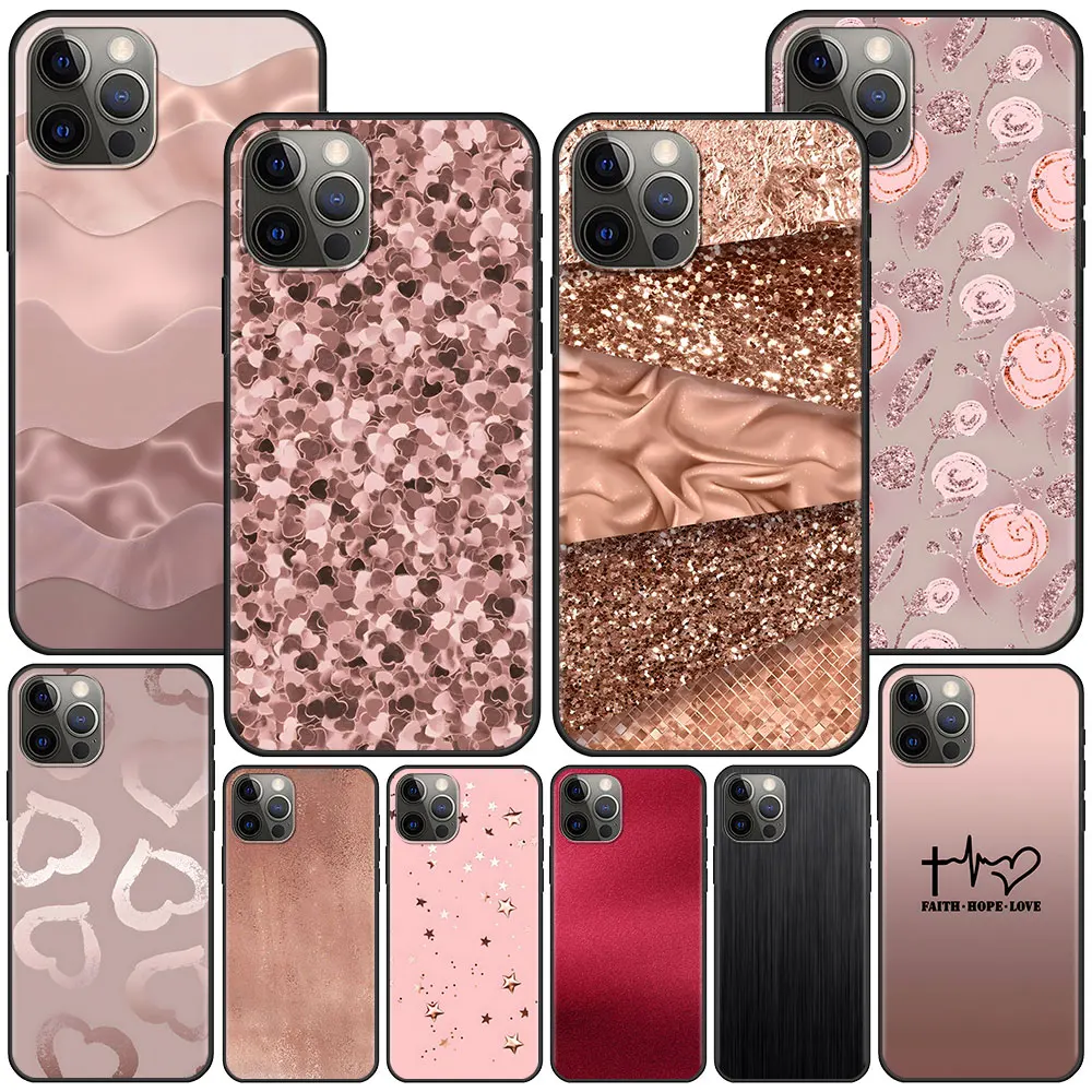 Custodia Love Rose Gold Style Per Apple Iphone 11 14 13 15 Plus 12 Pro Max 7 8 Xr X Xs Cover Morbida Nera In Silicone Per Telefono