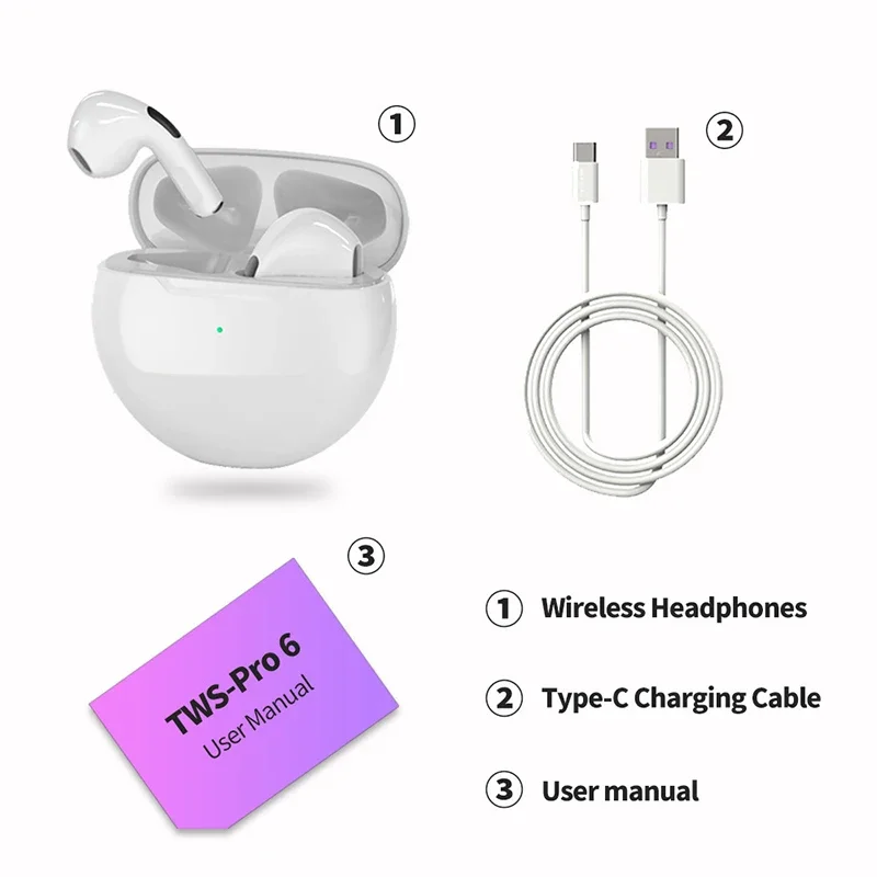 Air Pro 6 TWS Wireless Headphones with Mic Fone Bluetooth Earphones Pods Sport EarPods Running Earpieces for Xiaomi Pro6 Earbuds 5
