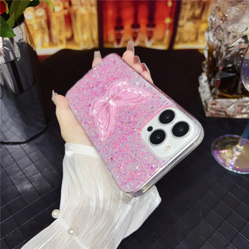 Coque de téléphone à paillettes brillantes et papillon, étui pour Samsung S24 S23 Ultra S23FE S21FE S20 FE S22 Plus Note 20 Blling_voghion.com