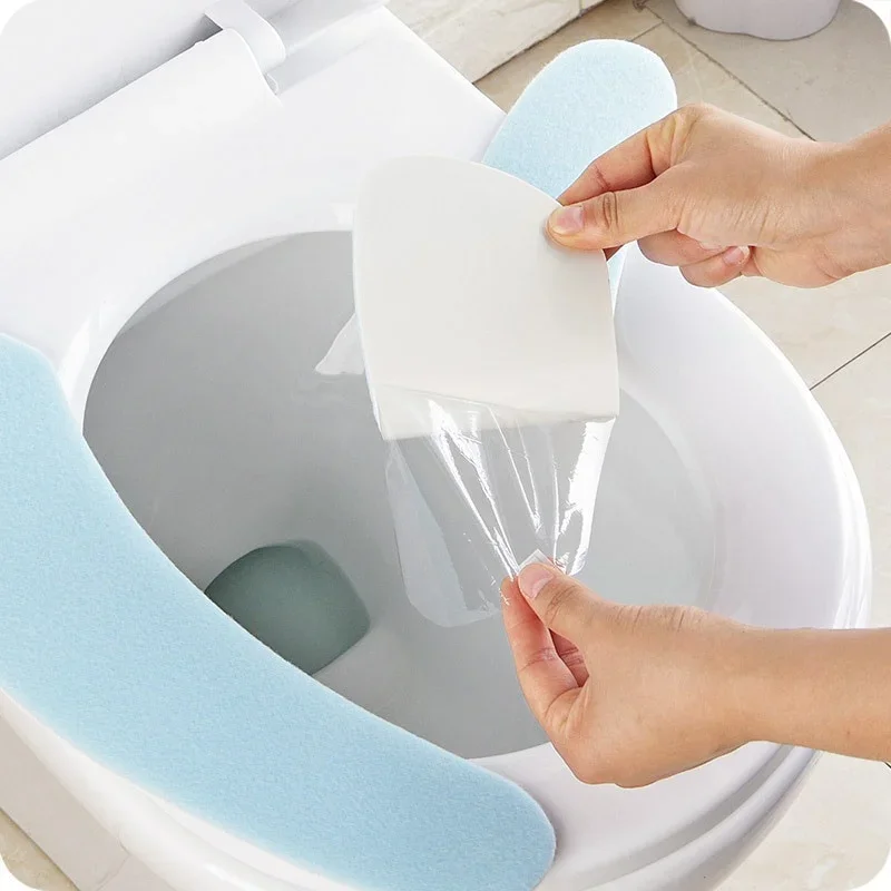 1Pair Washable Toilet Cushion Sticker Seat Lid Pad Comfortable Soft Toilet Seat Cover Mat Adhesive Cloth Cushion Sticker