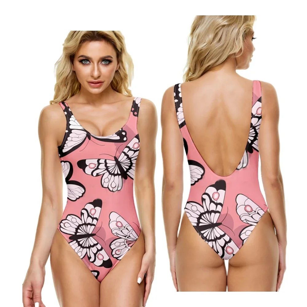 One Piece Swimsuit Swimwear Sexy Watercolor Butterfly Printed Casual Tummy Control Beach Trend Swimming Women Clothing