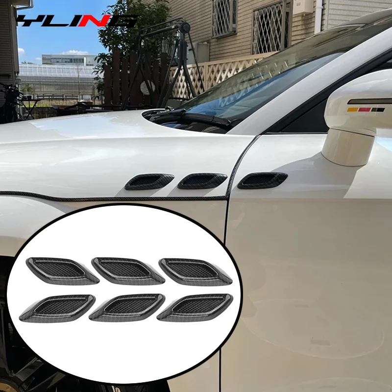 6Pcs Chrome Carbon 3D Car Side Fender Air Vent Hood Scoop Outlet Cover Decorative Modification BMW Audi Honda VW hood scoop car body trim accessories