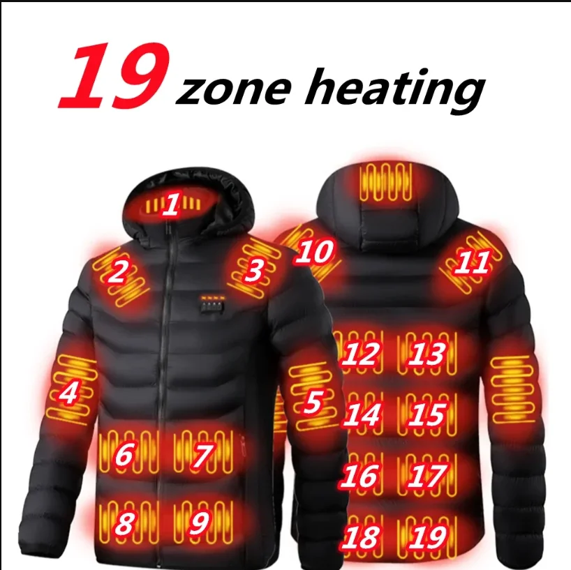 

Men 19 Areas Heated Jacket USB Winter Outdoor Electric Heating Jackets Warm Sports Thermal Coat Clothing Heatable Cotton jacket