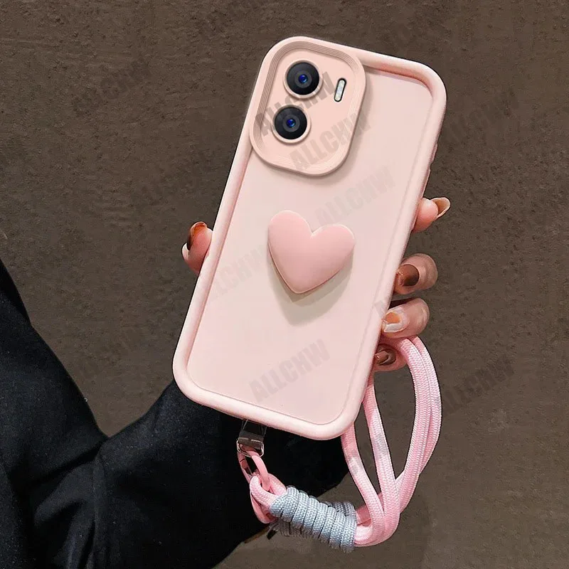 3D Love Heart Hand Strap Full Package Phone Case Cover