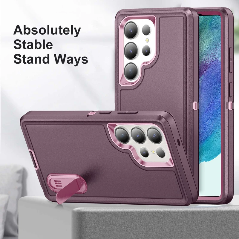 ELVEV Luxury Soft Silicone + Hard PC Bumper Case with Camera Protection and Built-in Stand