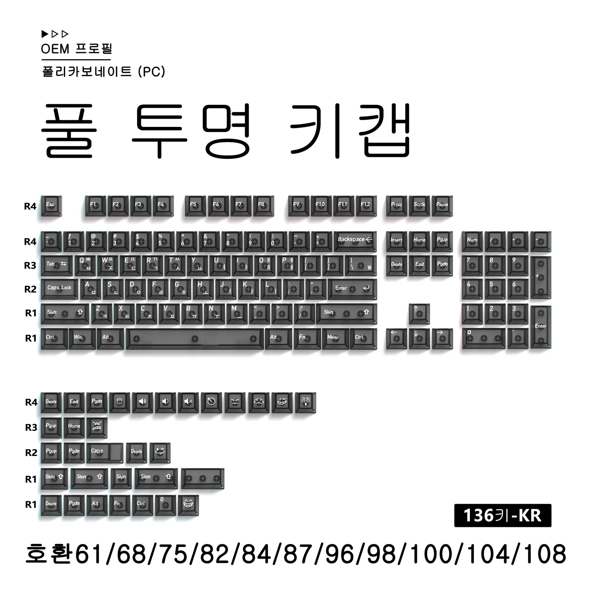 Multilingual Transparent Mechanical Keyboard Keycaps Set - 136 Keys