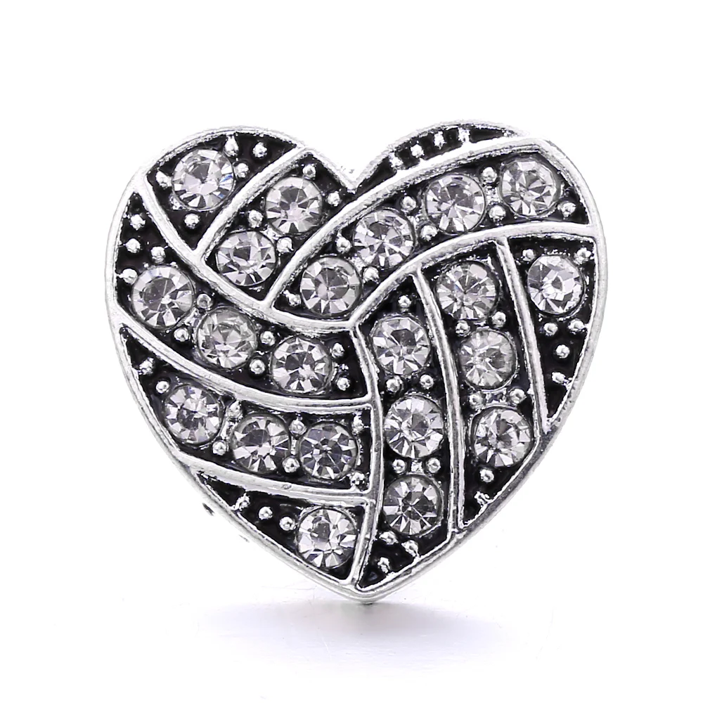 20pcs Vintage Crystal Heart 18mm Metal Snap Buttons Fit Snaps Bracelet Necklace  Ginger Jewelry