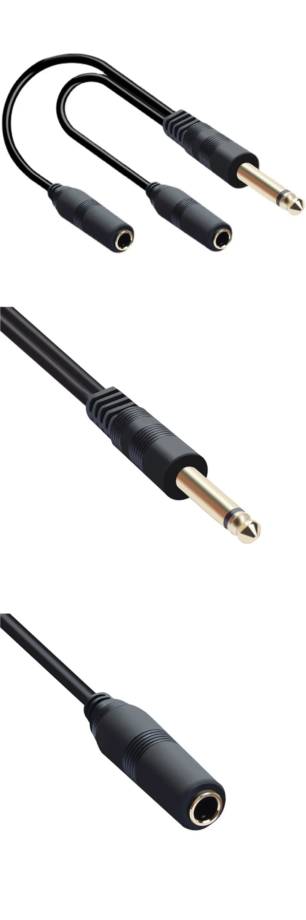 6.5mm TRS to Dual 6.5mm Jack Audio Splitter 1-in 2-Out Y-Cable Audio Adapter Plu