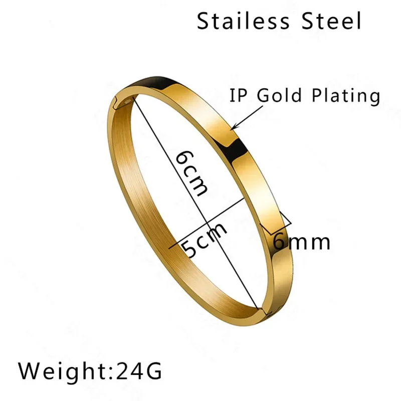 6MM Simple Woman's Bangles Cuff Stainless Steel Gold Rose  Black Blue Silver Color Bracelet Wristband Charm Jewelry 3
