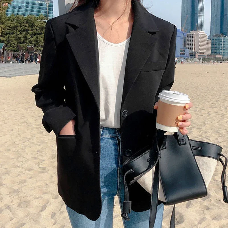 2023 New Autumn Korean Retro Casual Temperament Simple and Fashionable Long-sleeved Suit Jacket Small Suit Jacket Women's