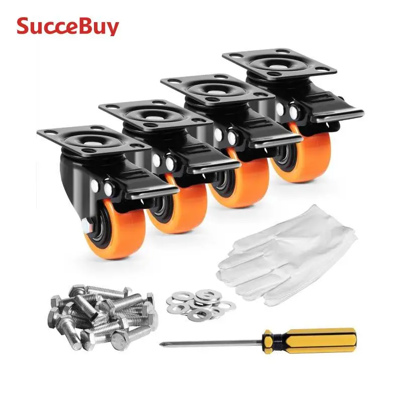 Set of 4 2/3/4/5/6-inch Swivel Plate Casters with Security Dual Locking PVC Caster Wheels for Cart Furniture Workbench