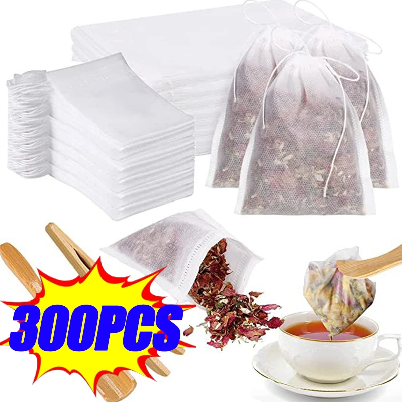 100 bustine di tè usa e getta coulisse infusori di tè in fogli sfusi sacchetti filtro di tè materiale naturale di sicurezza, per tè sfuso erbe aromatiche sacchetti (8 * 10cm