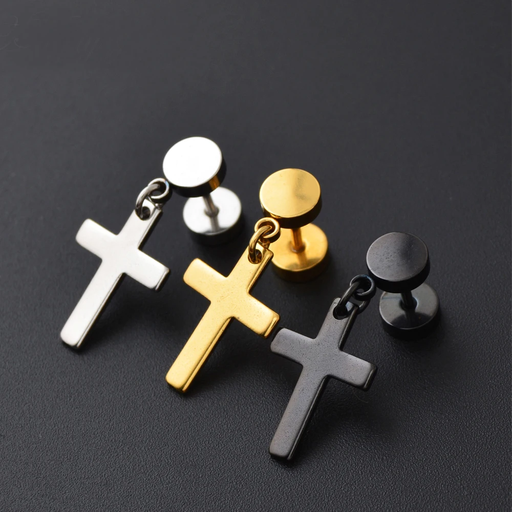 Punk Stud Cross Earrings For Men and Women Stainless/Titanium Steel