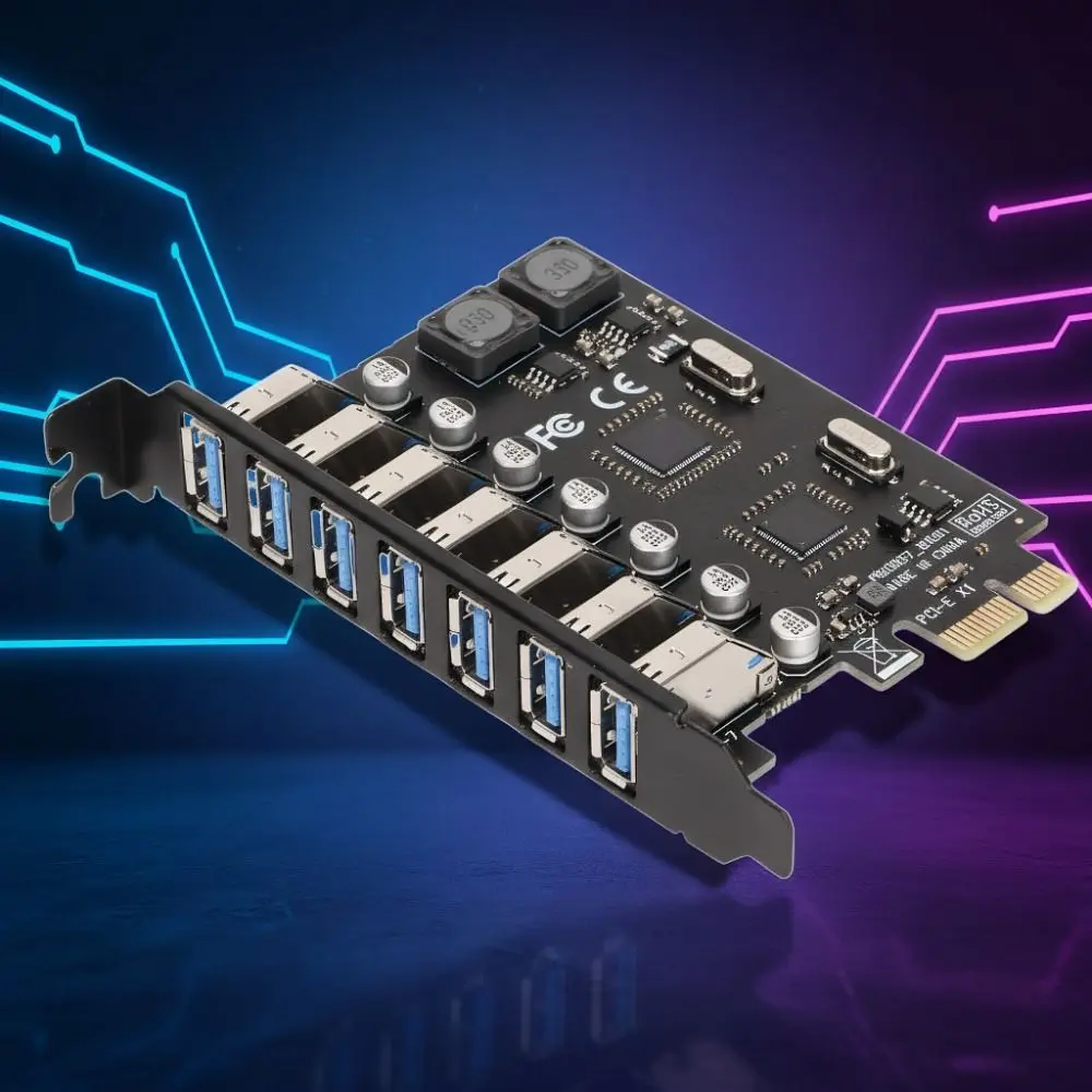전원 필요 없음 7포트 PCIe-USB 어댑터 카드 5Gbps 속도 빠른 전송 PCIe USB 허브 USB 3.0 확장 카드 게이밍 PC용