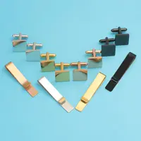 Men Cufflinks Tie Clip Set Stainless Steel 15mm Round and Square Blank Cufflinks With Tie Clip Set Men's Gift for Husband 3