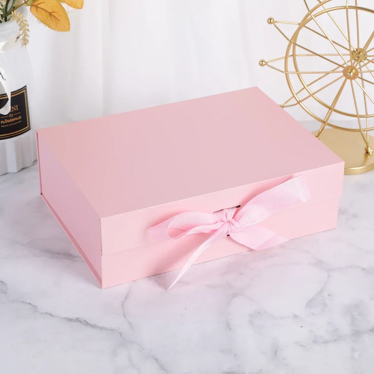 1Pc Golden Ribbon Gift Box with Satin Bow, Folding Jewelry Display Case, Collapsible Ca... - SKU GRGB1035 - UGI Packaging