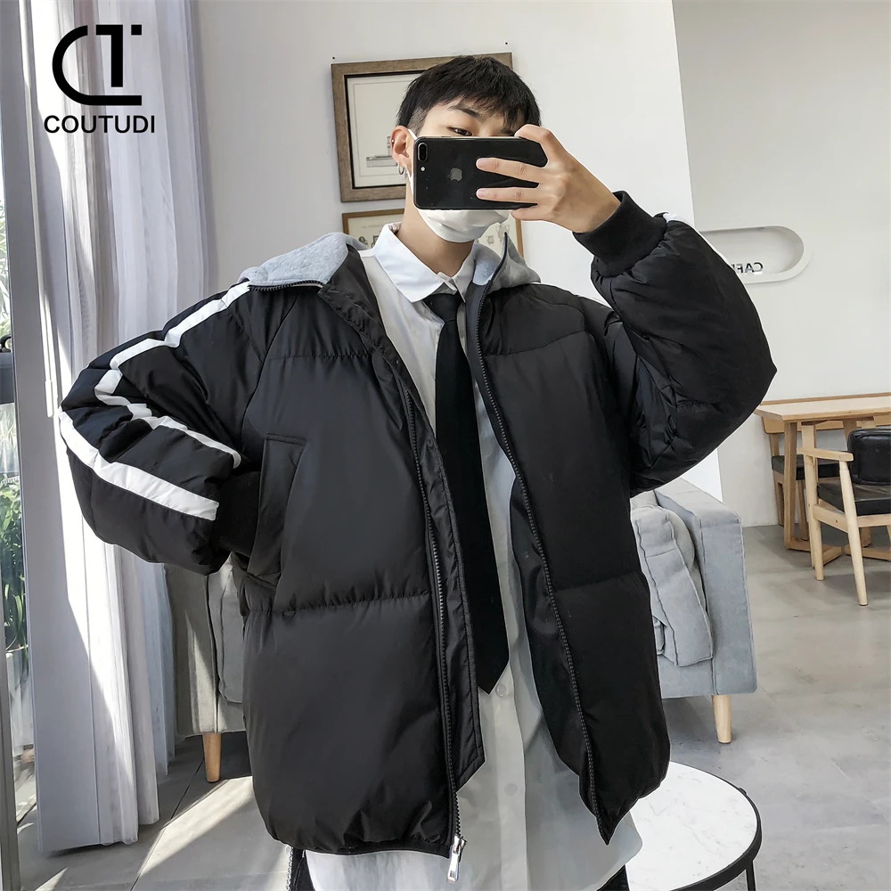 COUTUDI-Men's Winter Hooded Color Matching Coat, Plus Size, Bread Clothing, Male Casual Jacket, Parkas, Winter