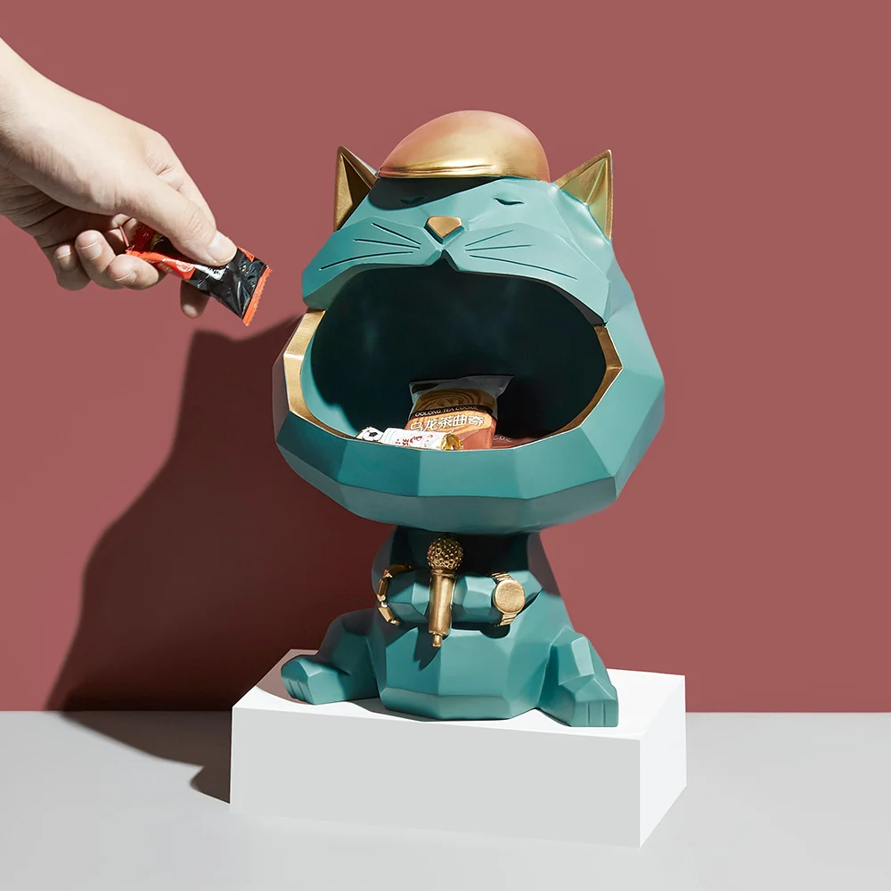 

Unique Cat Sculpture Modern Home Decor Decorative Bowl Key Snack Storage Abstract Animal Statue Desk Accessories Home Decor