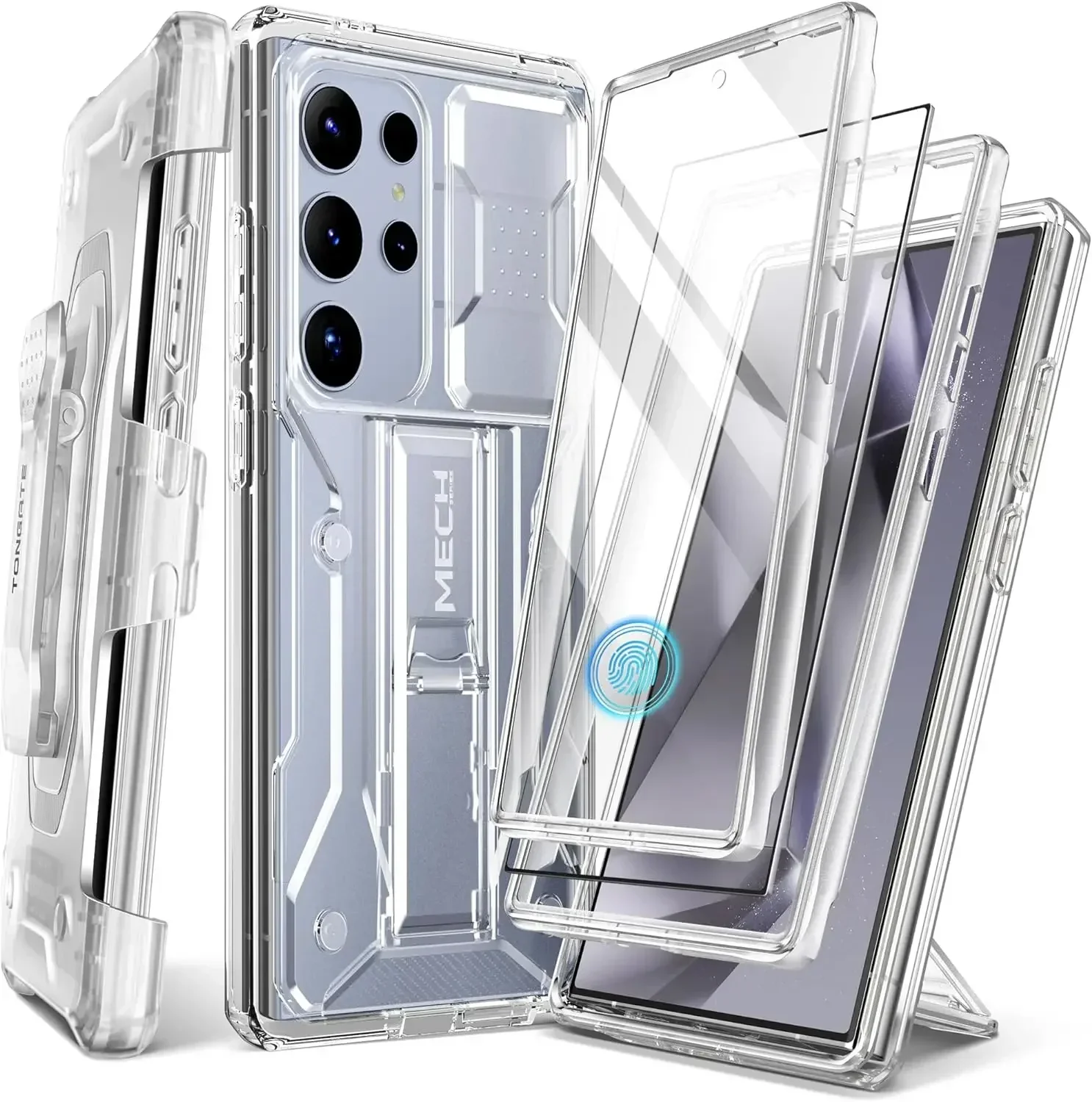 Built-in Screen Protector for Samsung Galaxy S24 Ultra, Slide Camera Cover, Shockproof Protection with Kickstand, Belt Clip