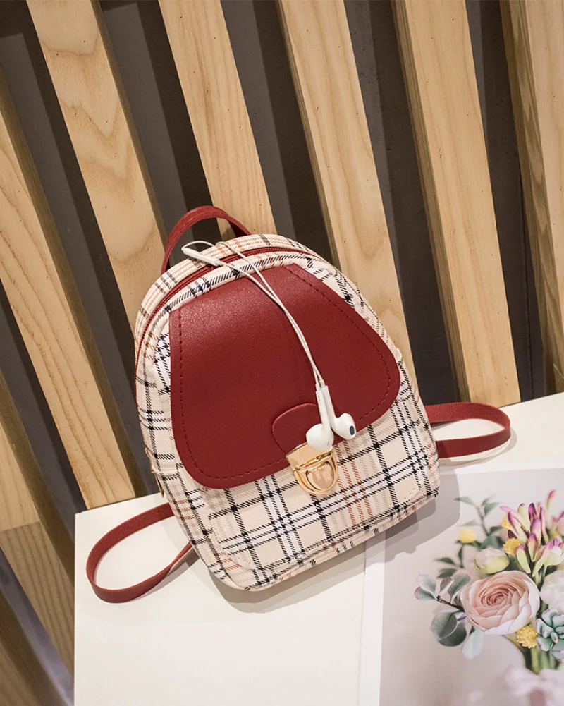 Damen Mini Umhängetasche Koreanischen Stil Damen Plaid Farbe Passenden Persönlichkeit Kleinen Rucksack Mode Schloss Umhängetasche_voghion.com