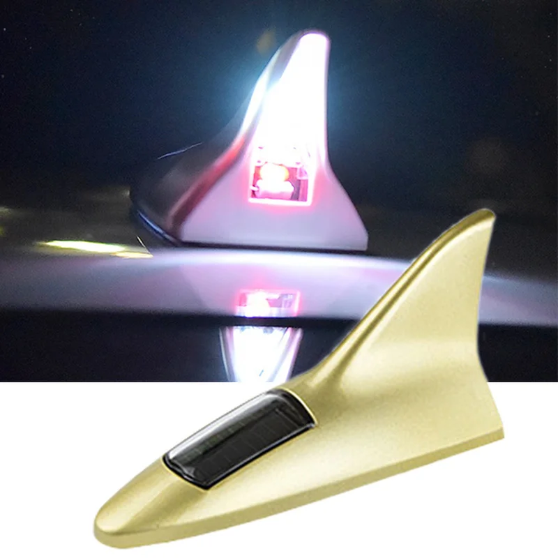 Led Solar Power Shark Fin Spia Anti-Collisione Stroboscopica Lampeggiante Lampada Auto Tetto Antenna Decorazione Notte Accessori Per Auto