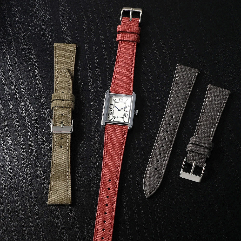 Rugged Fabric Leather Strap 20mm 22mm Sailcloth Watch Band