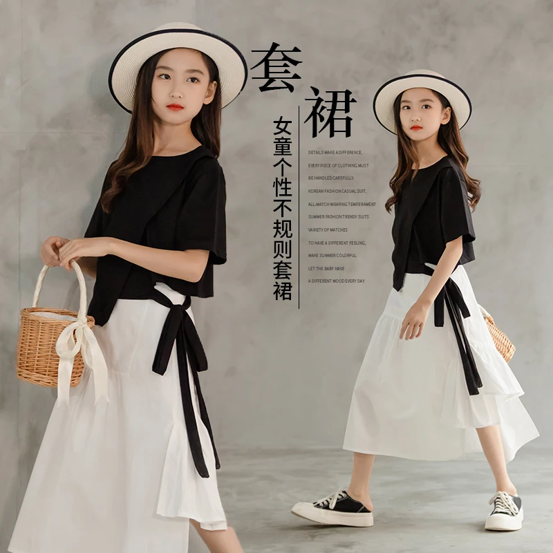 Girls' Clothing Skirt Set Summer Skirt + Cotton Star T-Shirt Two-Piece Set Fashion Children's Clothing 4 8 12 14T New girl