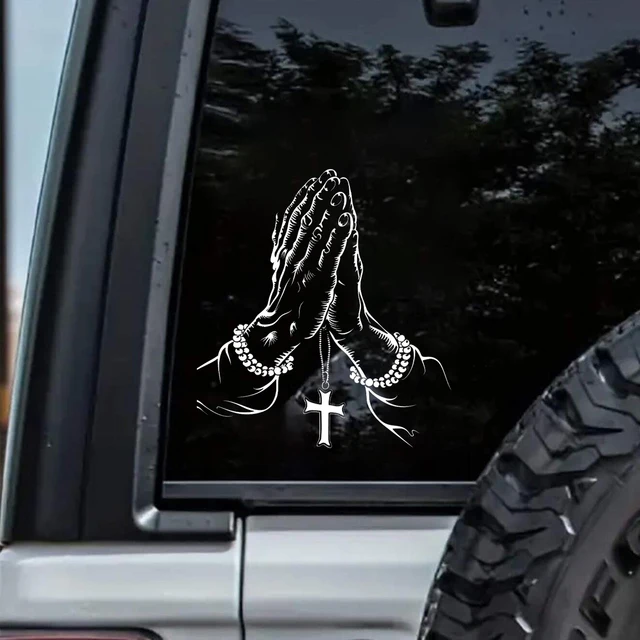 1pc Car Sticker Prayer Gesture Personalized Rosary Cross Object Car Body Sticker Waterproof Self-Adhesive