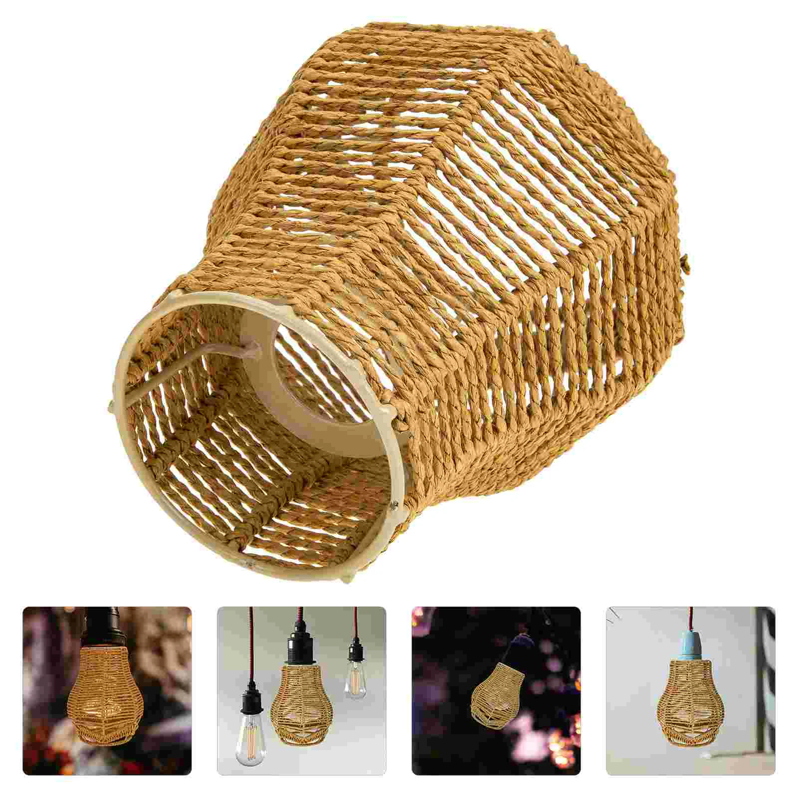 Shade Lamp Light Pendant Rattan Lampshade Ceiling Woven Chandelier Wicker White Black Shades And For Vintage Decor Table