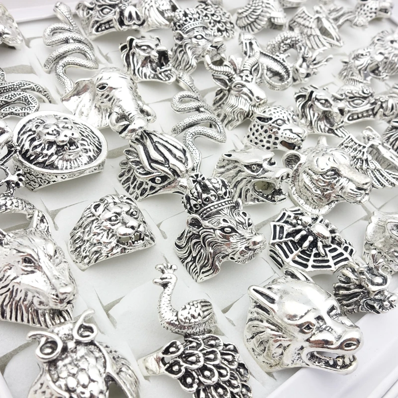 10/20/30/50/100pcs Mens Rings Animal Snake Skull Fashion Jewelry For Women Party Gift Gothic Punk Finger Accessories Wholesale 2