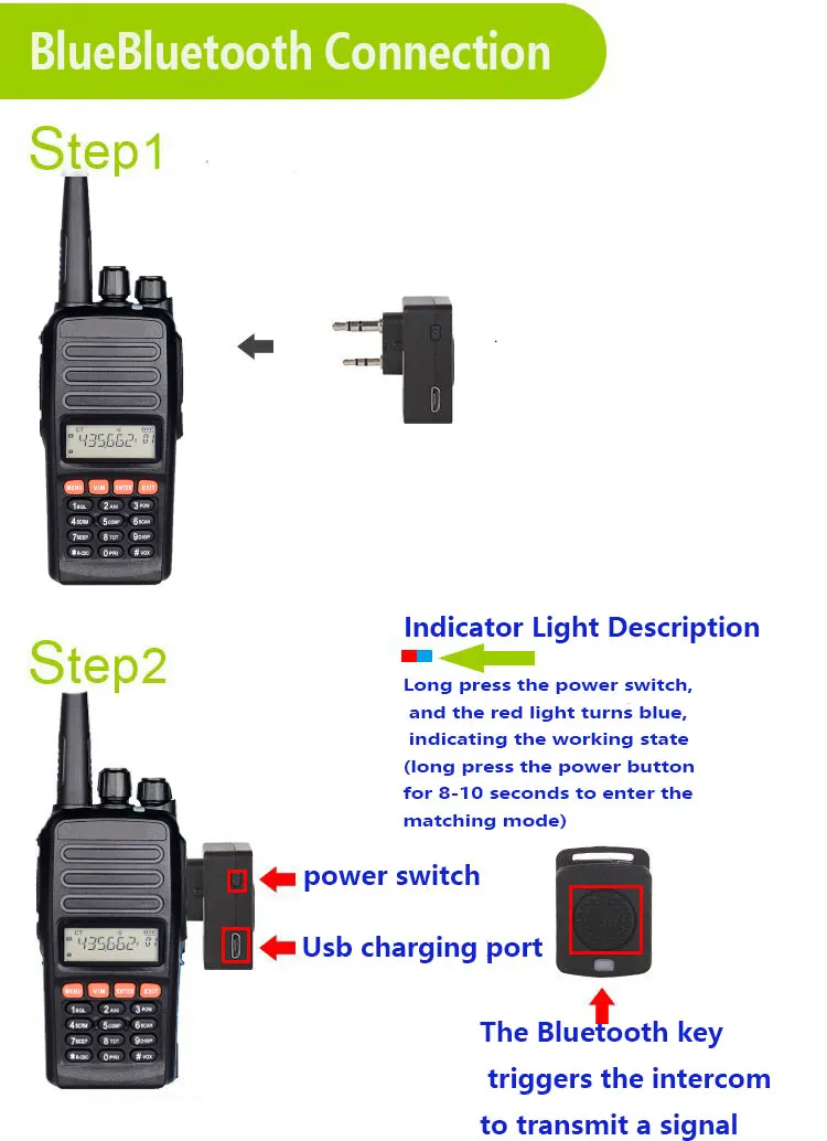 Walkie Talkie Bluetooth Adapter for V8 V8S V9S Kado  Senna 30K  50K Lexin  AIRIDE G5 G6 Schuberth C4 and other helmets