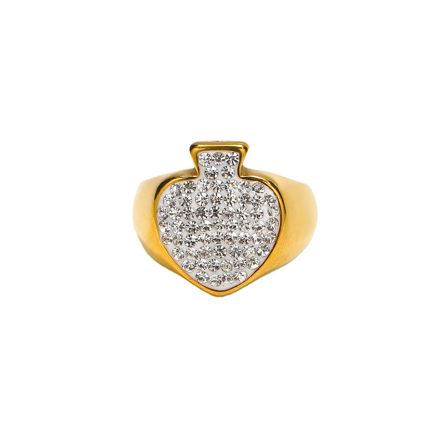 

Trendy Heart Spades Rings With AAA+ Cubic Zirconia Charm Gold Color Stainless Steel Party Jewelry Wholesale Items For Business
