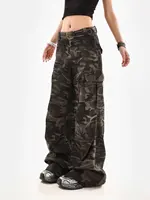 American Retro High Street Casual Overalls Camouflage Loose Wide Leg Pants For Women Y2k Hip-hop Cargo Grunge Baggy Trousers - Image 2