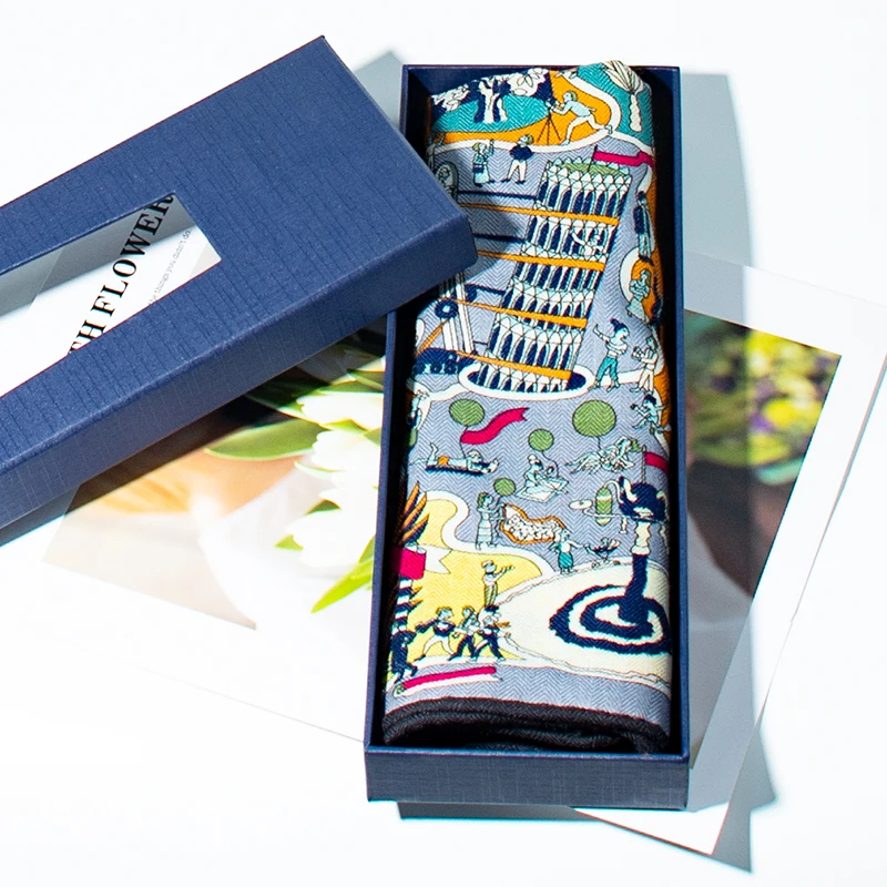 Women's 65cm Square Scarf 30% Silk 70% Wool Blend Whimsical Fantasy Print Soft Warm Breathable Luxury Fashion Accessory - 6