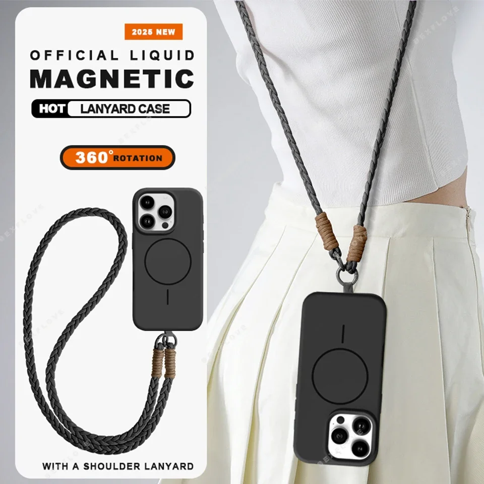 Liquid Silicone Protective Crossbody Phone Case with Magnetic Closure and Adjustable Strap