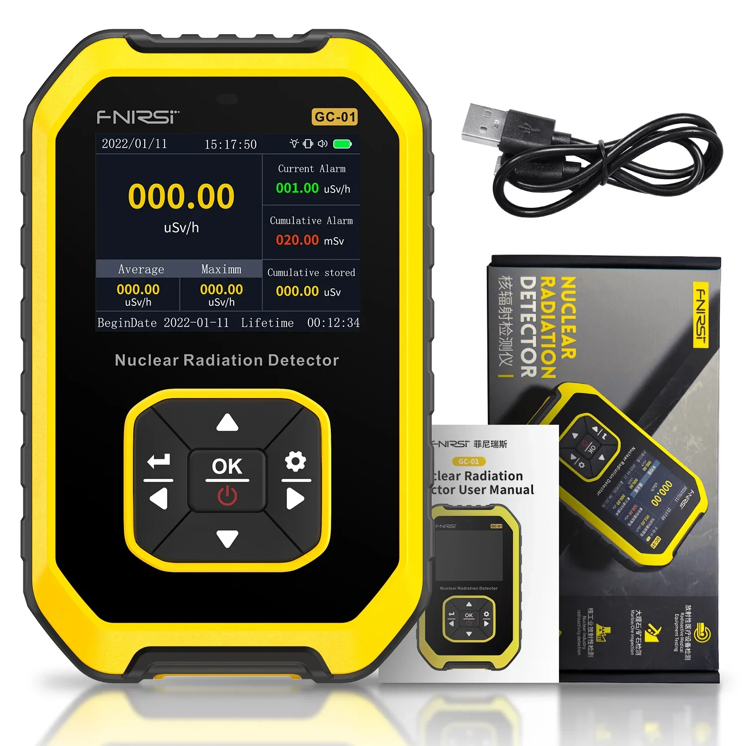 FNIRSI GC-01 Nuclear Radiation Detector Geiger Counter X-ray Beta Gamma Detector Dosimeter Y-ray Β-ray Radioactive Tester Meter 5