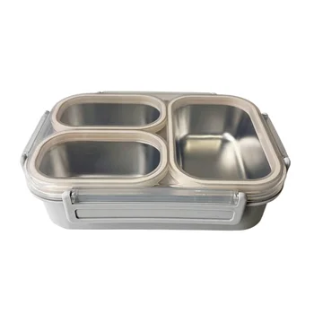 Stainless Steel Lunch Box with Compartments Food-Grade Non-Toxic Easy Clean 3 Compartments Snacks Kids Lunch Box Gray 1