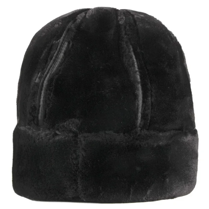 1 Stück Dicke Outdoor Warm Winter Hut Männer Schwarz Pelzleder Russische Männliche Winddichte Schnee Ski Cap Fleece gefüttert – Detail 6