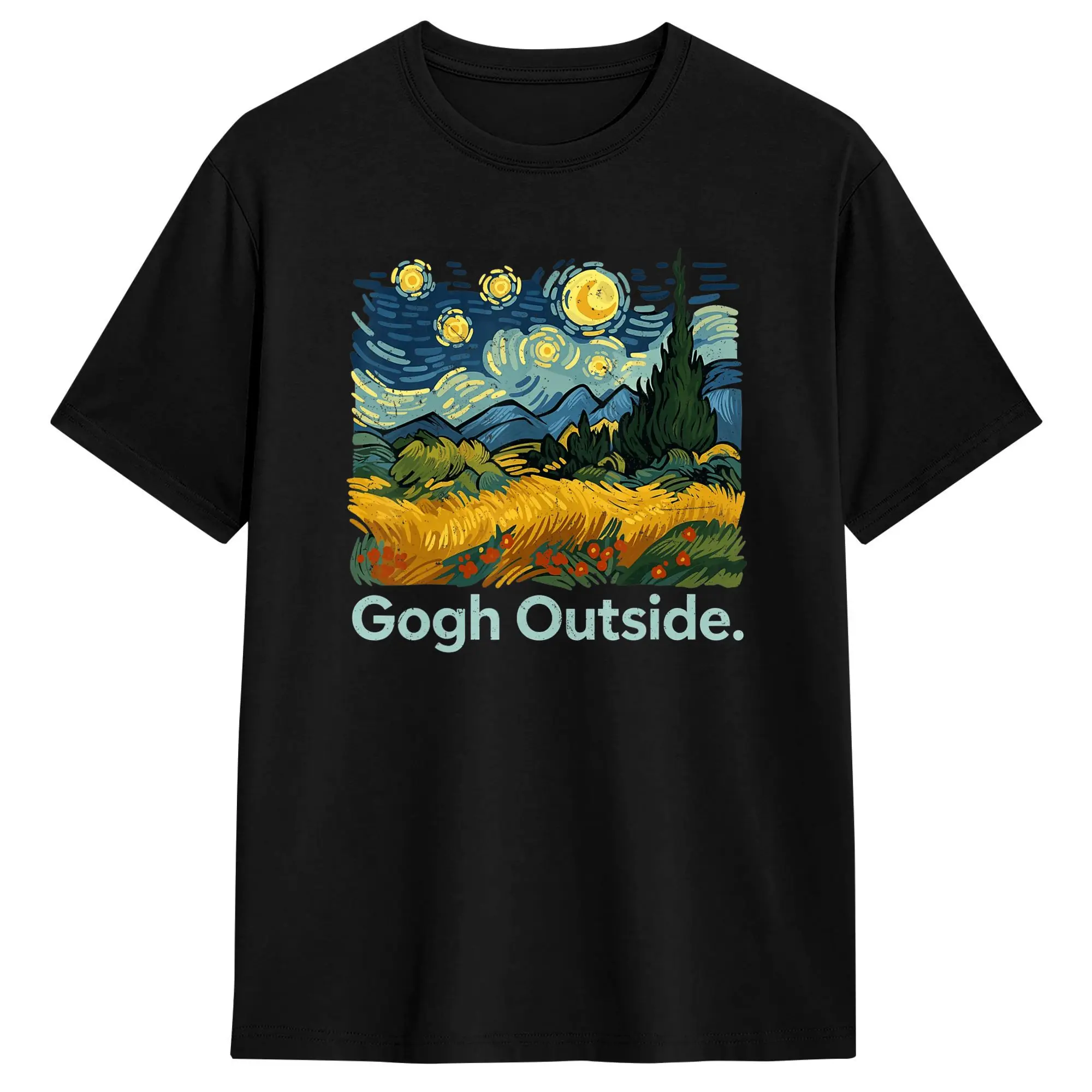 Van Gogh Starry Night Sunflower Graphic Vintage Cotton T-Shirt