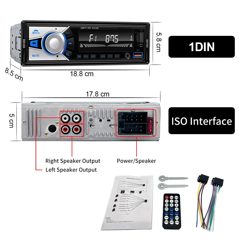 Car Radio Audio 1 Din Bluetooth Stereo Hands-Free Calling MP3 Player FM Receiver